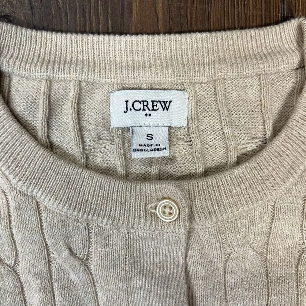 J Crew Women's Cable Knit Cardigan Sweater Button Long Sleeve Office Khaki SZ SM - Picture 5 of 6
